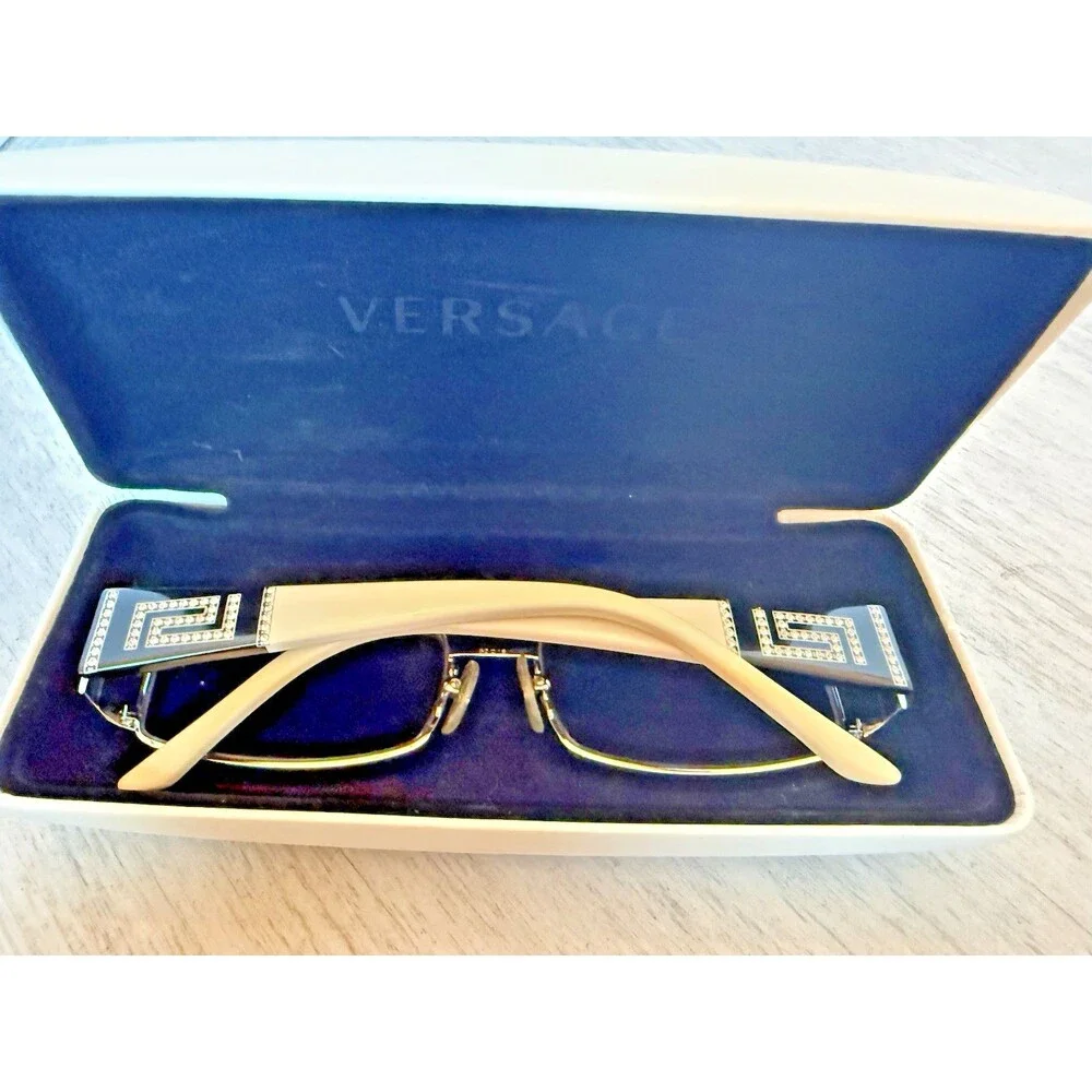 Versace 1163-B Rectangular Crystal Embellished Greek Key Temple Frames 52-16